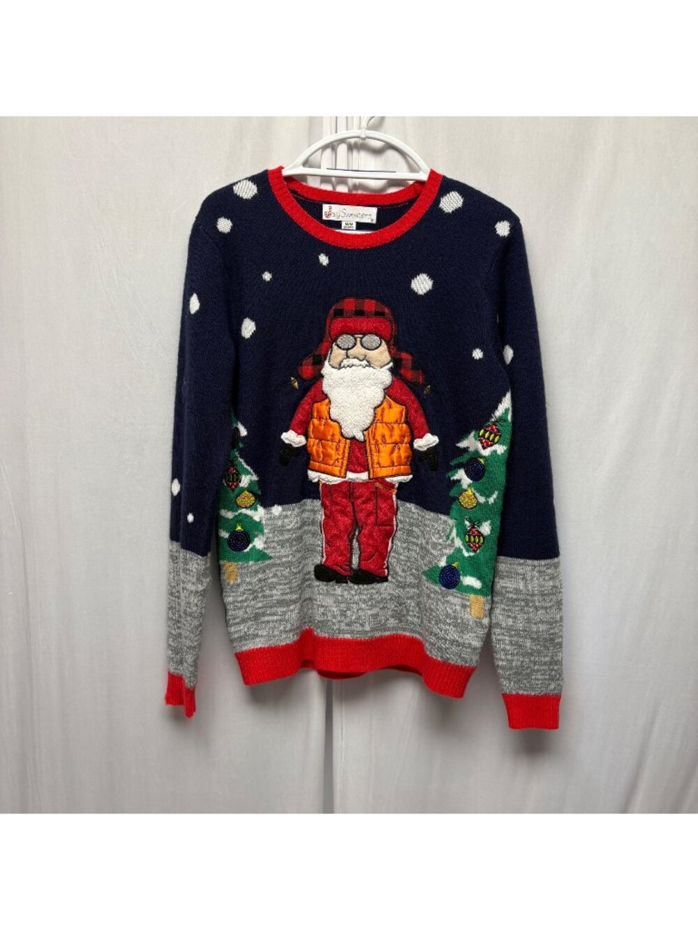 Jolly Ugly Christmas Sweaters Mens Size Medium Blue Santa Hunting Holiday Fun